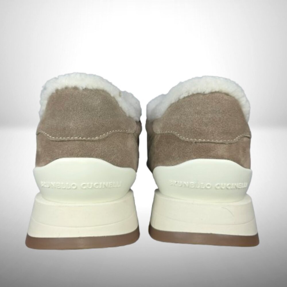 Brunello Cucinelli Shearling-Lined Nubuck Sneakers – Size 38 (Color: Elefante) - Picture 5 of 11